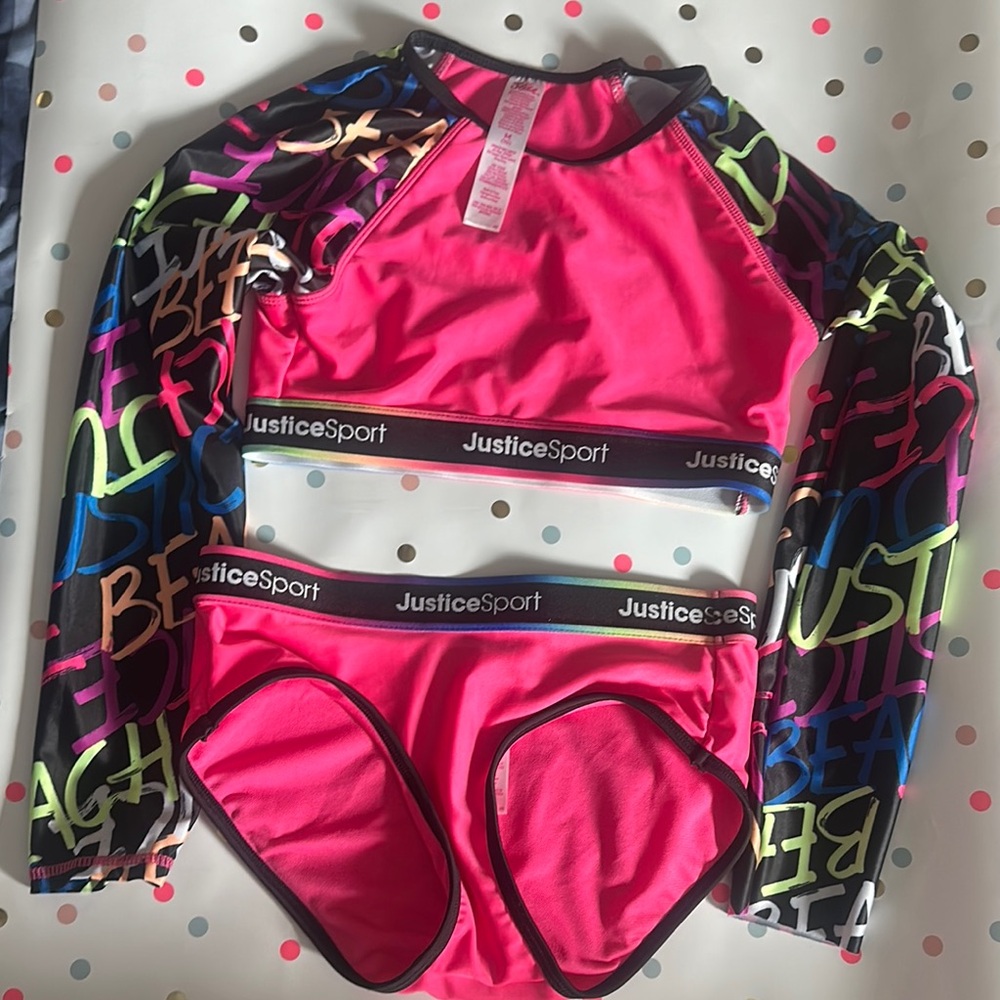 Justice Girls Pink Swim Set Size Medium (10)
